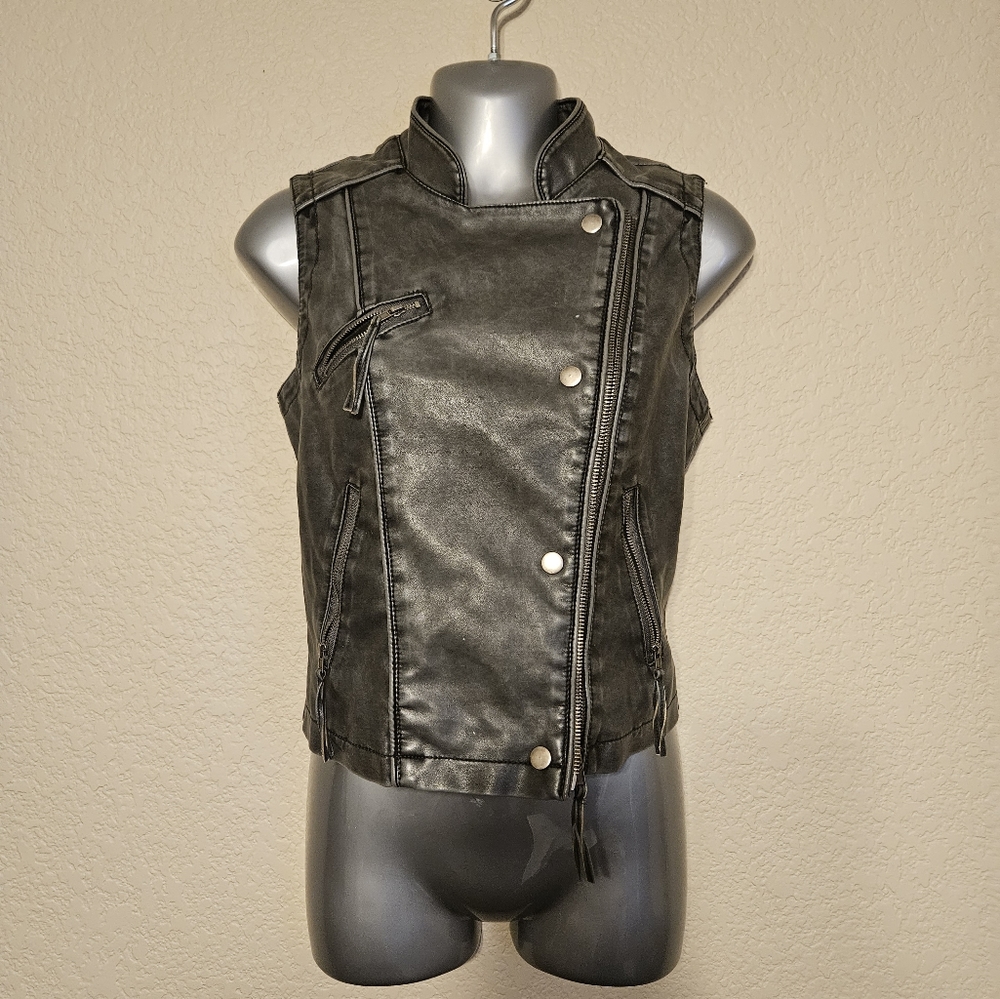 Voice Charcoal Grey Faux Leather Vest- Size M